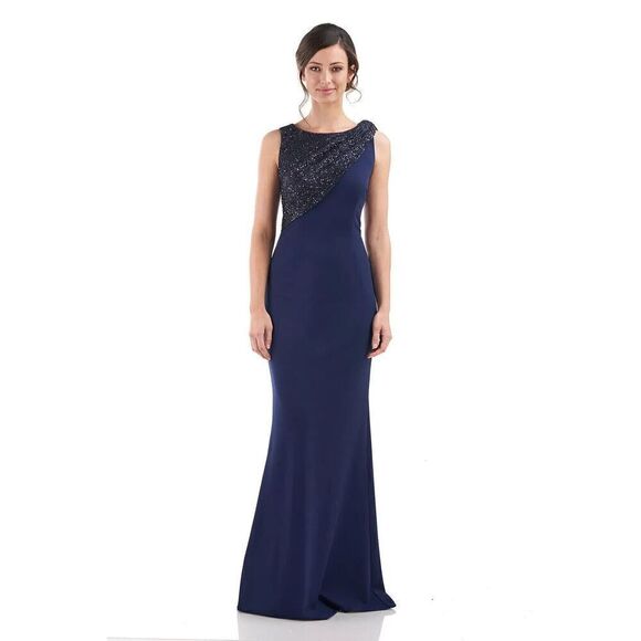 JS Collection Kennedy Draped Mermaid Maxi Dress Gown Navy NEW Sequins  Size 10 - Picture 1 of 7